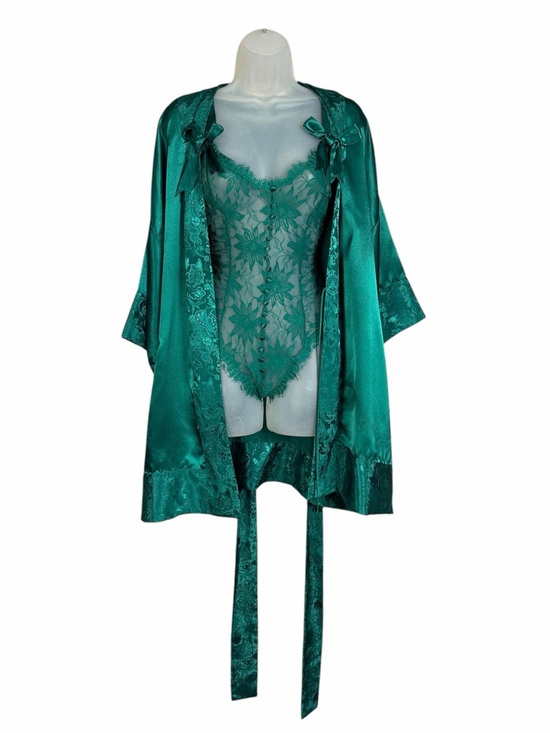 Victoria's Secret Other - Vintage Victoria's Secret Gold Label Green Lace Teddy & Satin Robe Set Women's M